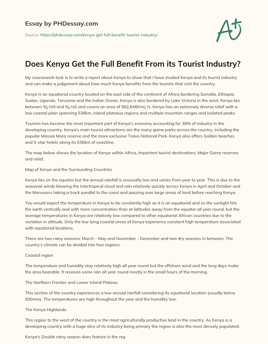 Does Kenya Get the Full Benefit From its Tourist Industry? essay