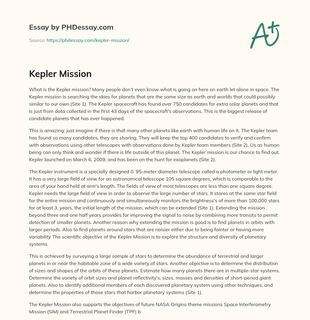 Kepler Mission essay