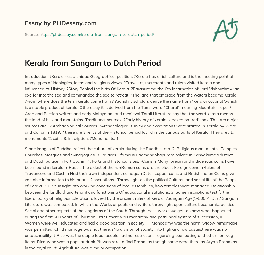 Kerala from Sangam to Dutch Period essay