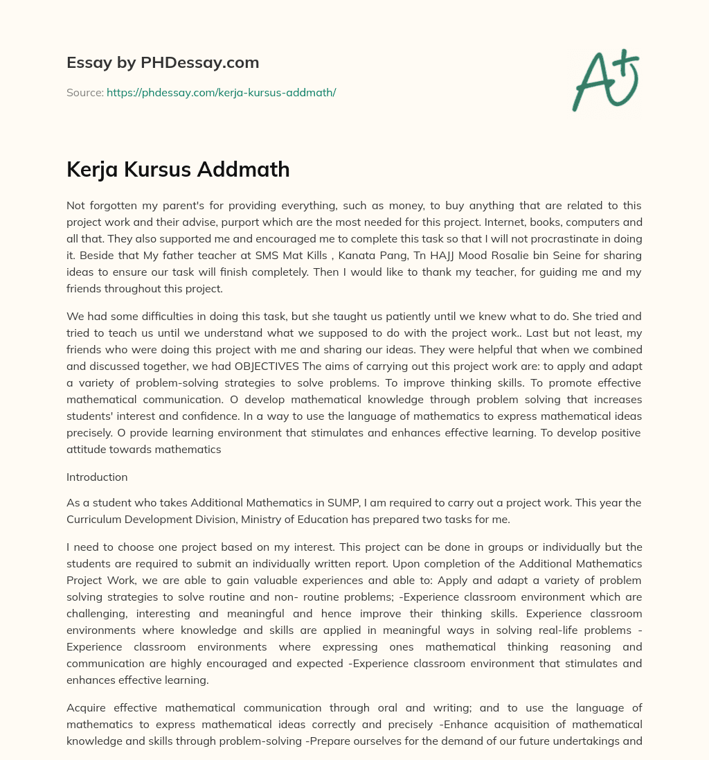 Kerja Kursus Addmath essay