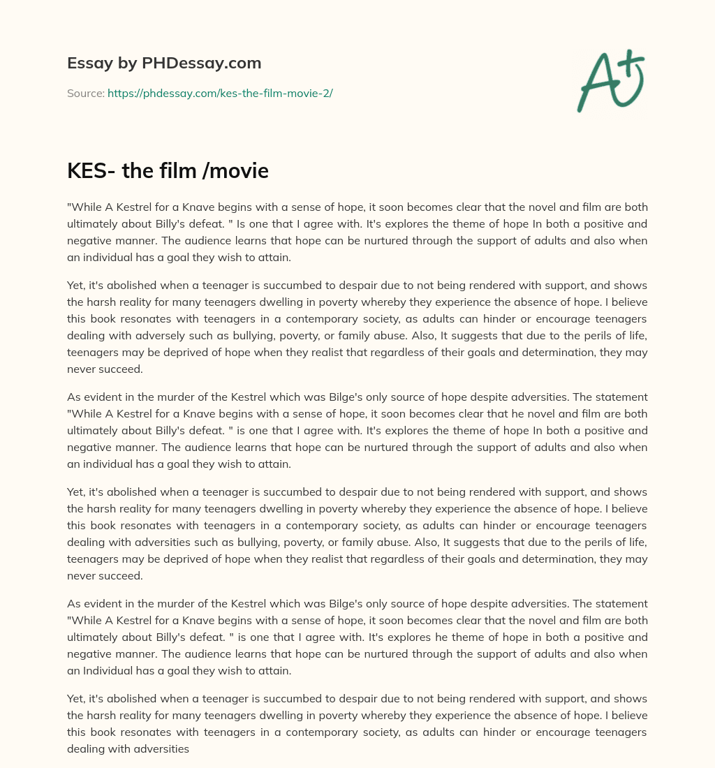 KES- the film /movie essay
