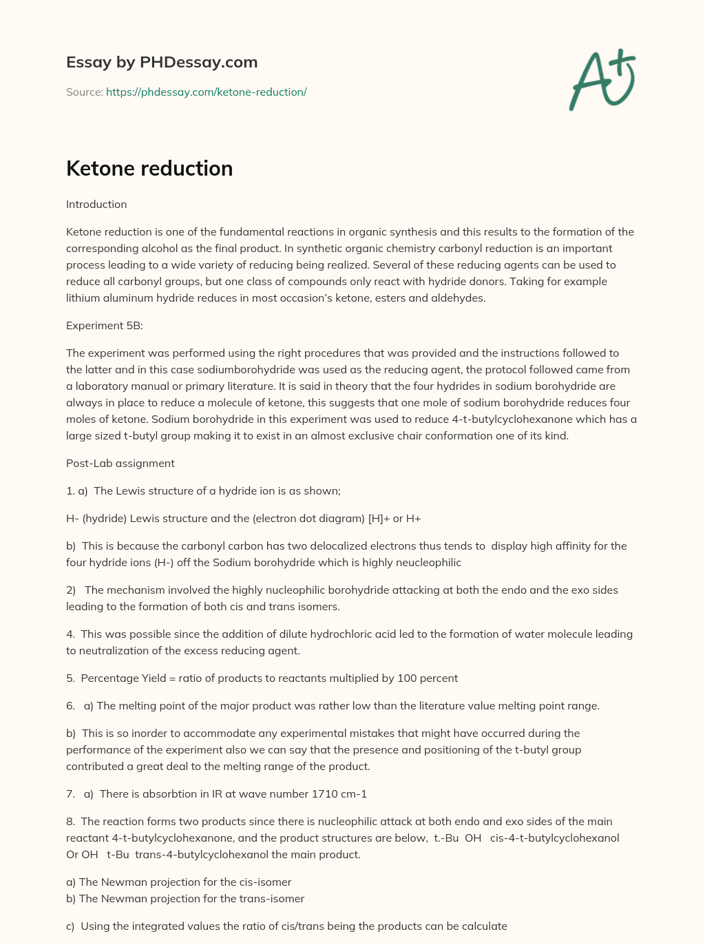 Ketone reduction essay