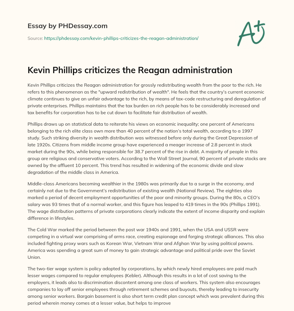 Kevin Phillips criticizes the Reagan administration essay
