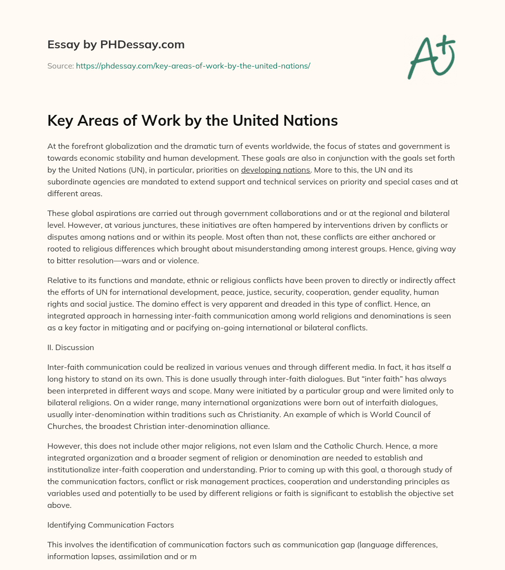 Key Areas of Work by the United Nations essay