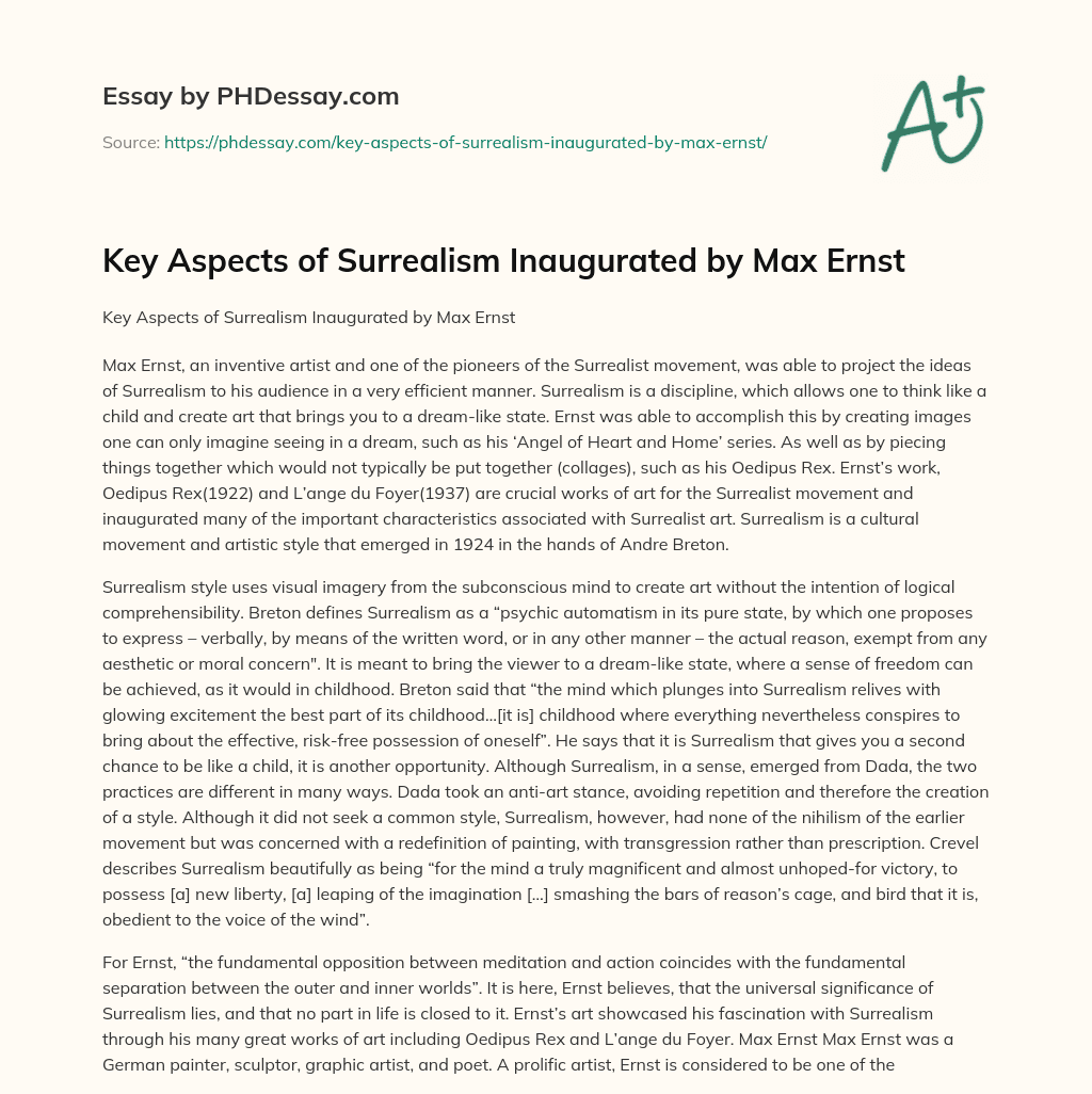 Key Aspects of Surrealism Inaugurated by Max Ernst essay
