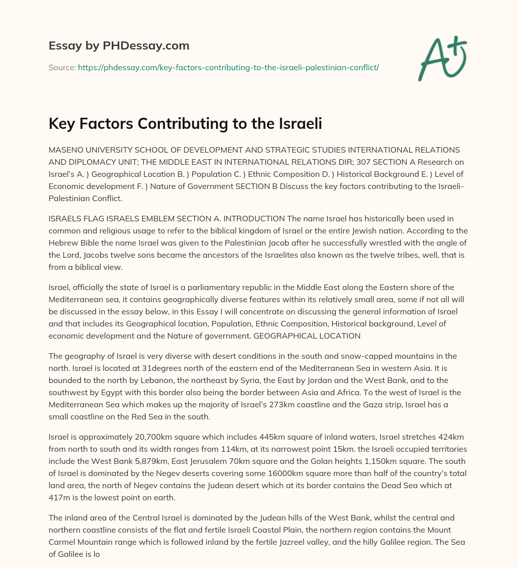 Key Factors Contributing to the Israeli essay