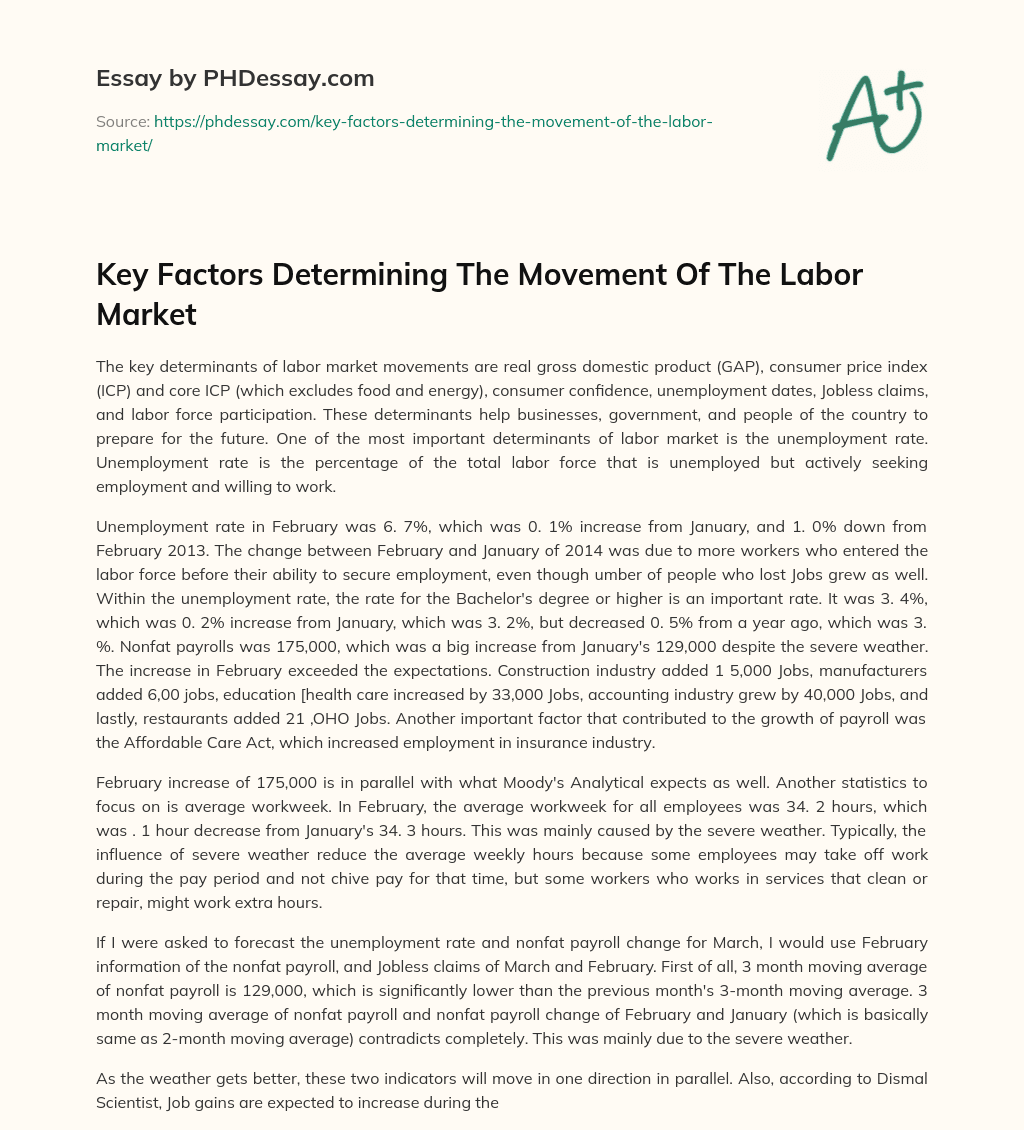 Key Factors Determining The Movement Of The Labor Market essay