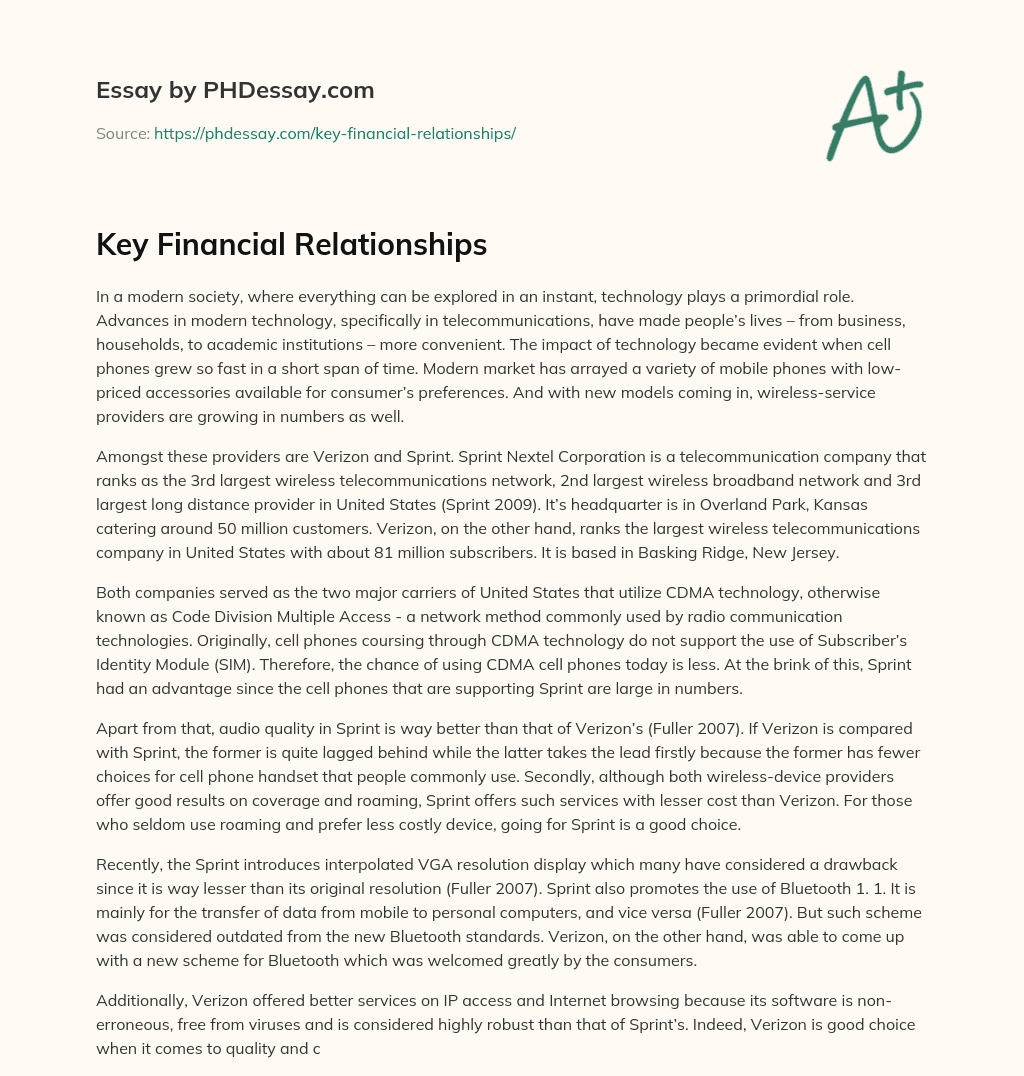 Key Financial Relationships essay