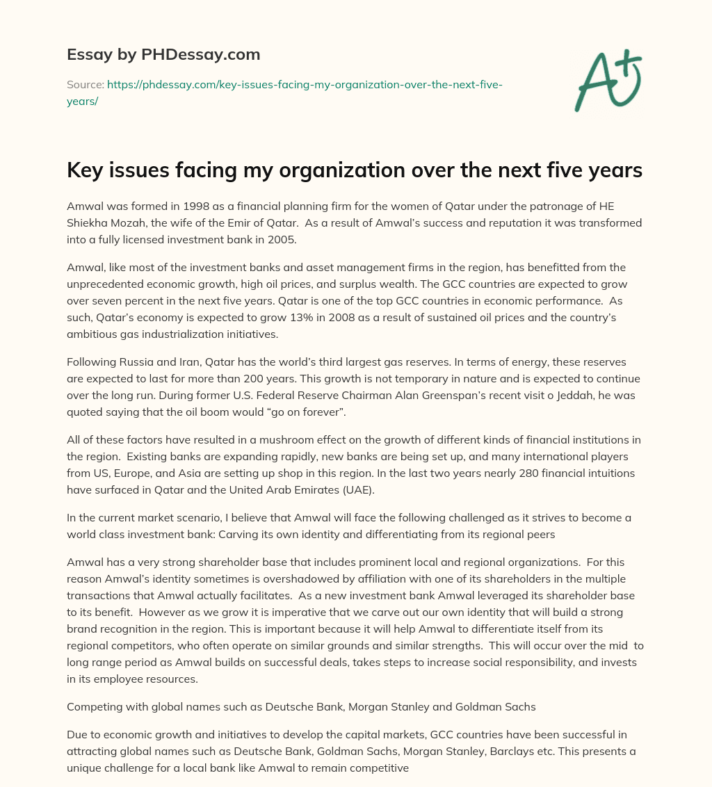 Key issues facing my organization over the next five years essay