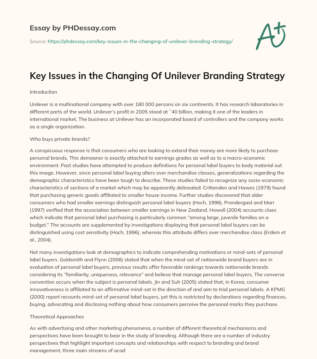 Key Issues in the Changing Of Unilever Branding Strategy essay