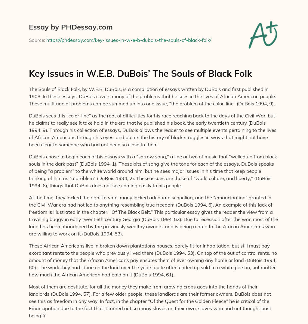 Key Issues in W.E.B. DuBois’ The Souls of Black Folk essay