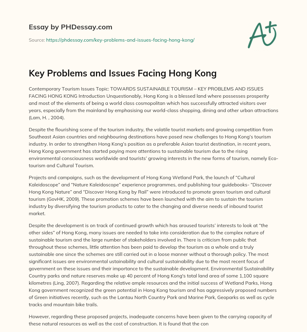 Key Problems and Issues Facing Hong Kong essay