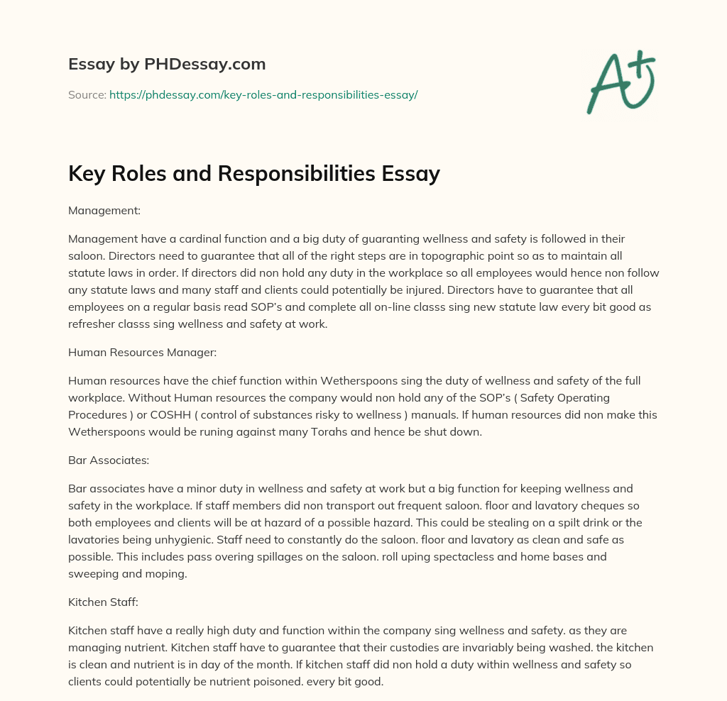 Key Roles and Responsibilities Essay (300 Words) - PHDessay.com