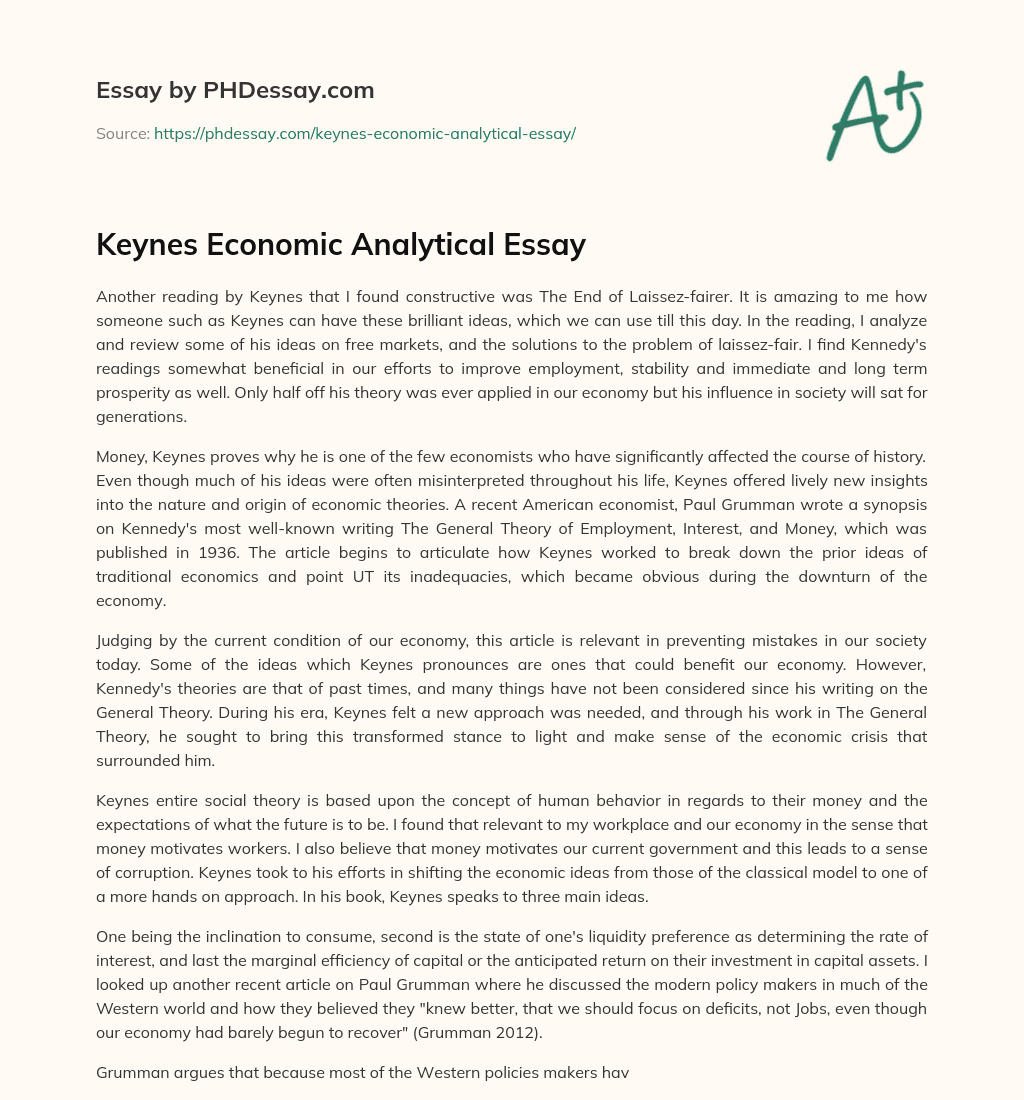 Keynes Economic Analytical Essay essay