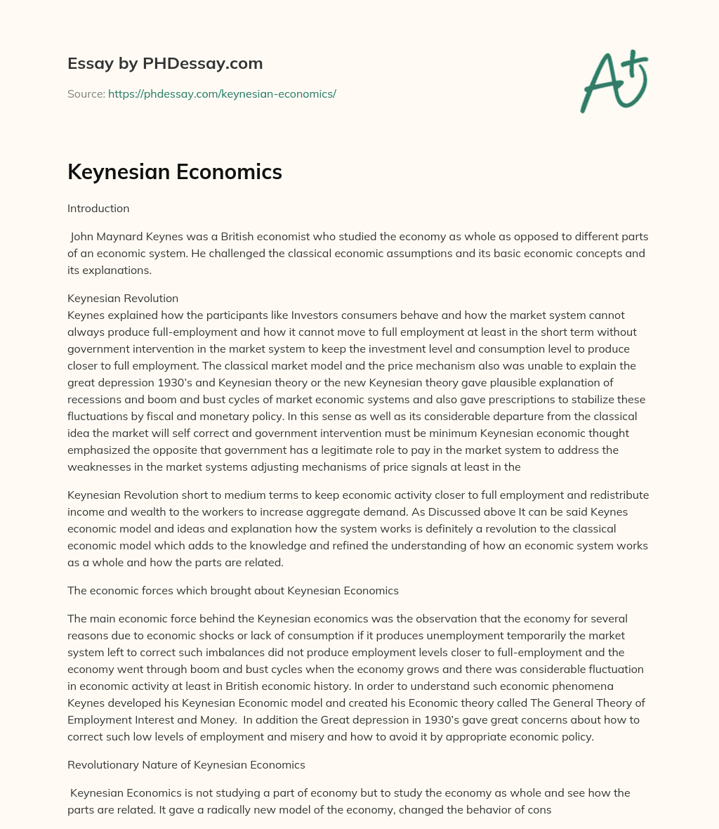 Keynesian Revolution: Government Intervention in Market Systems to Address Weaknesses essay