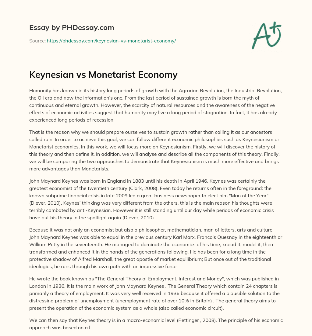 Keynesian vs Monetarist Economy essay