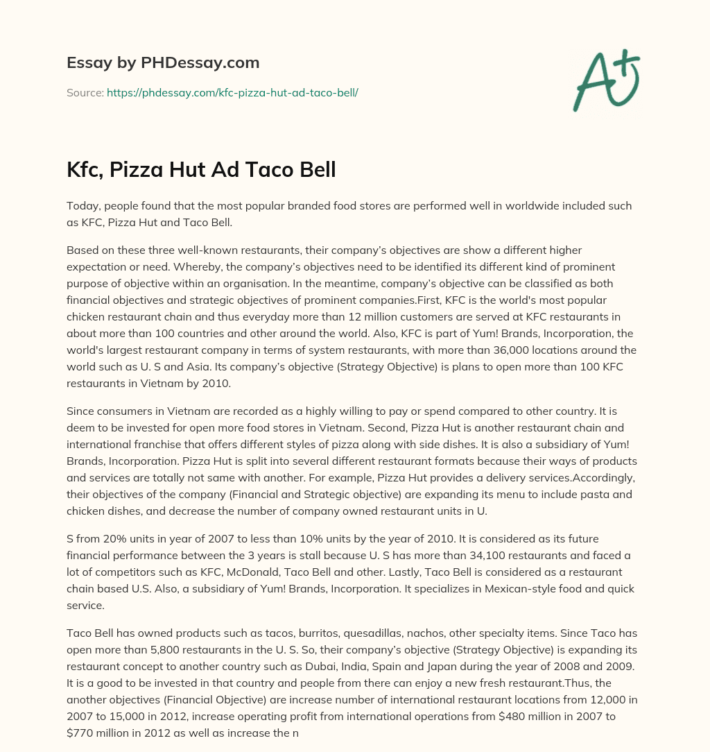 Kfc, Pizza Hut Ad Taco Bell essay