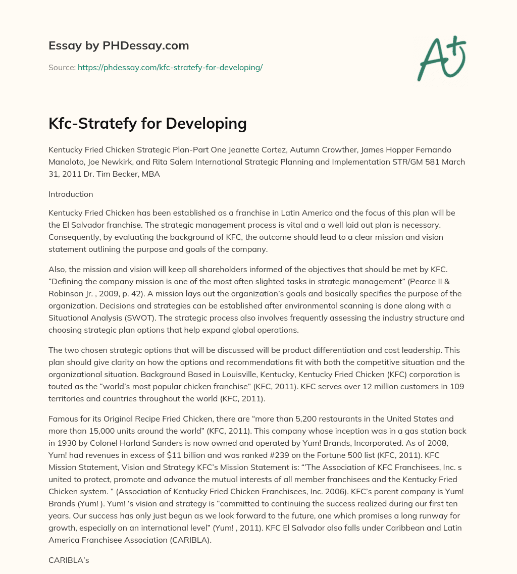 Kfc-Stratefy for Developing essay