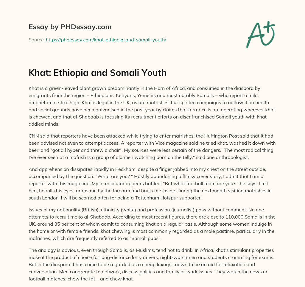 Khat: Ethiopia and Somali Youth essay