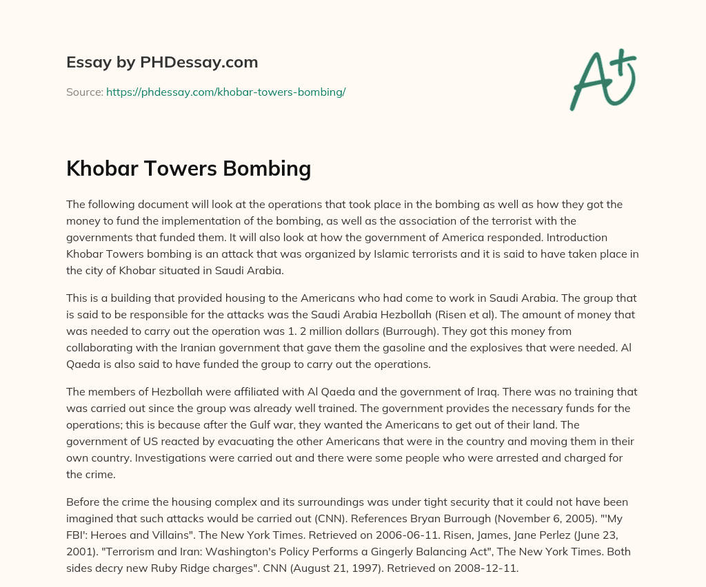 Khobar Towers Bombing essay