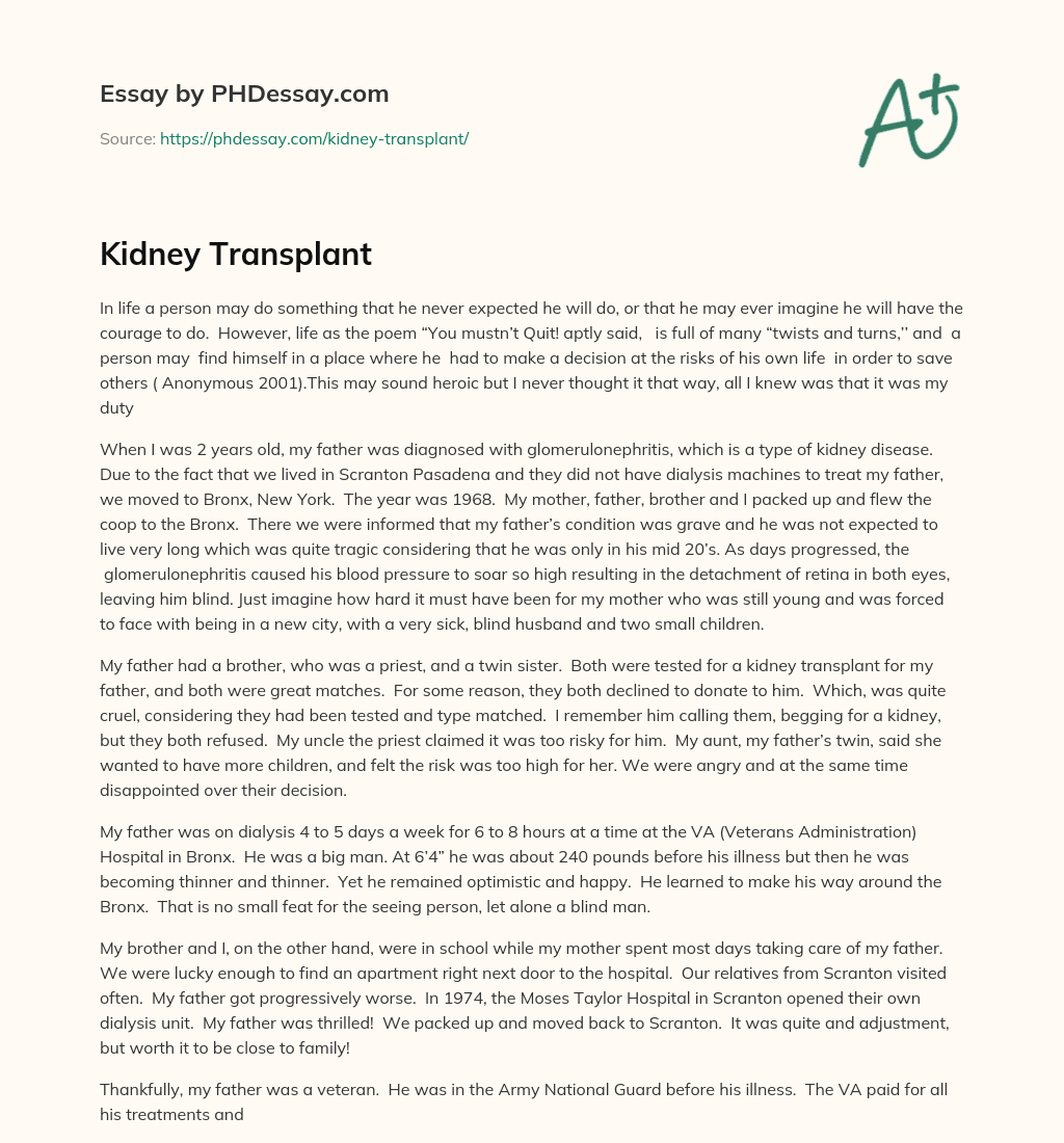 essay on kidney transplant in english