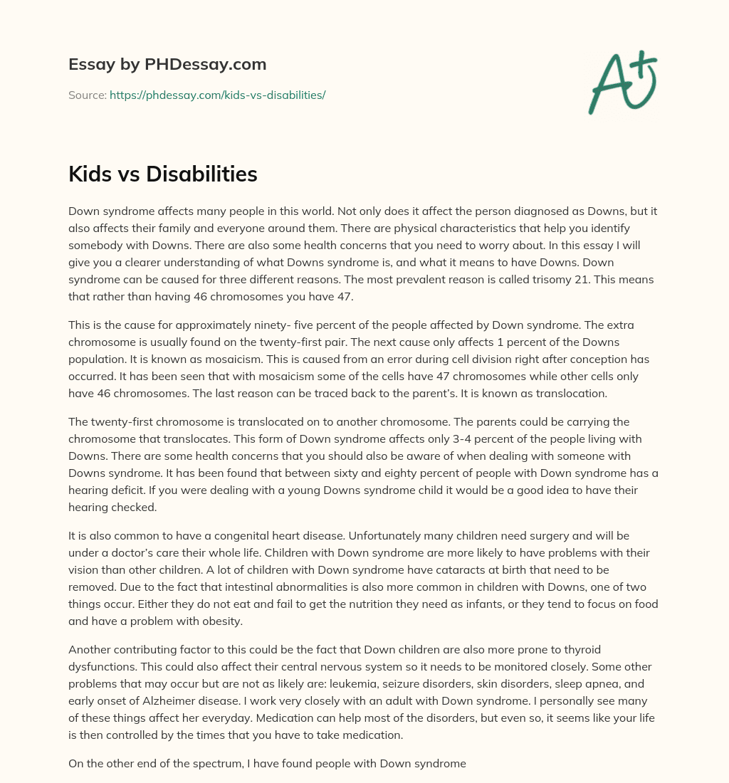 Kids vs Disabilities essay