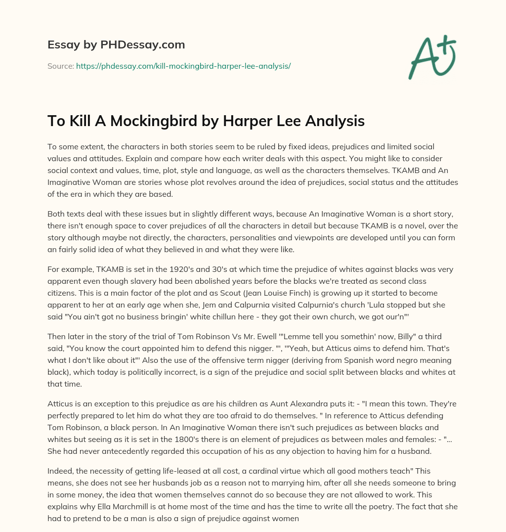 To Kill A Mockingbird by Harper Lee Analysis essay