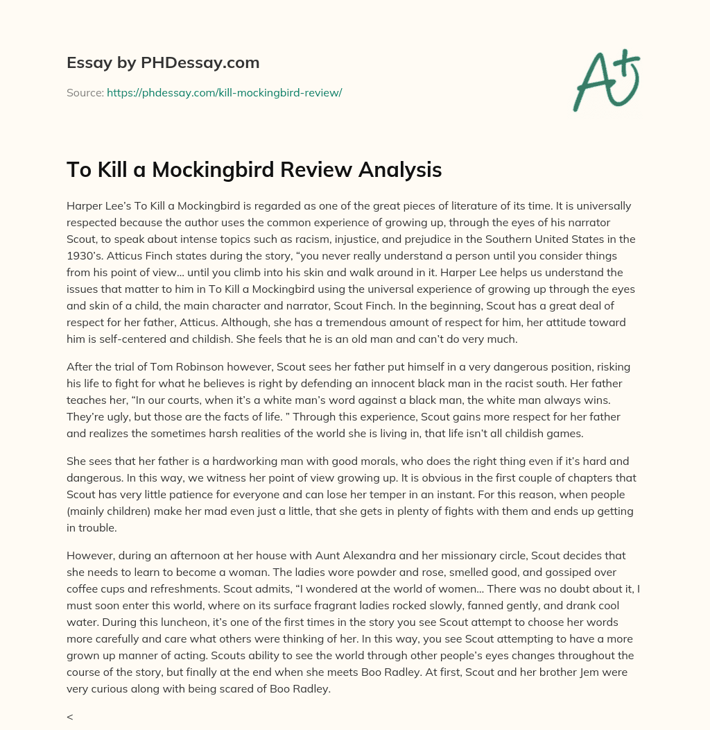 To Kill a Mockingbird Review Analysis essay