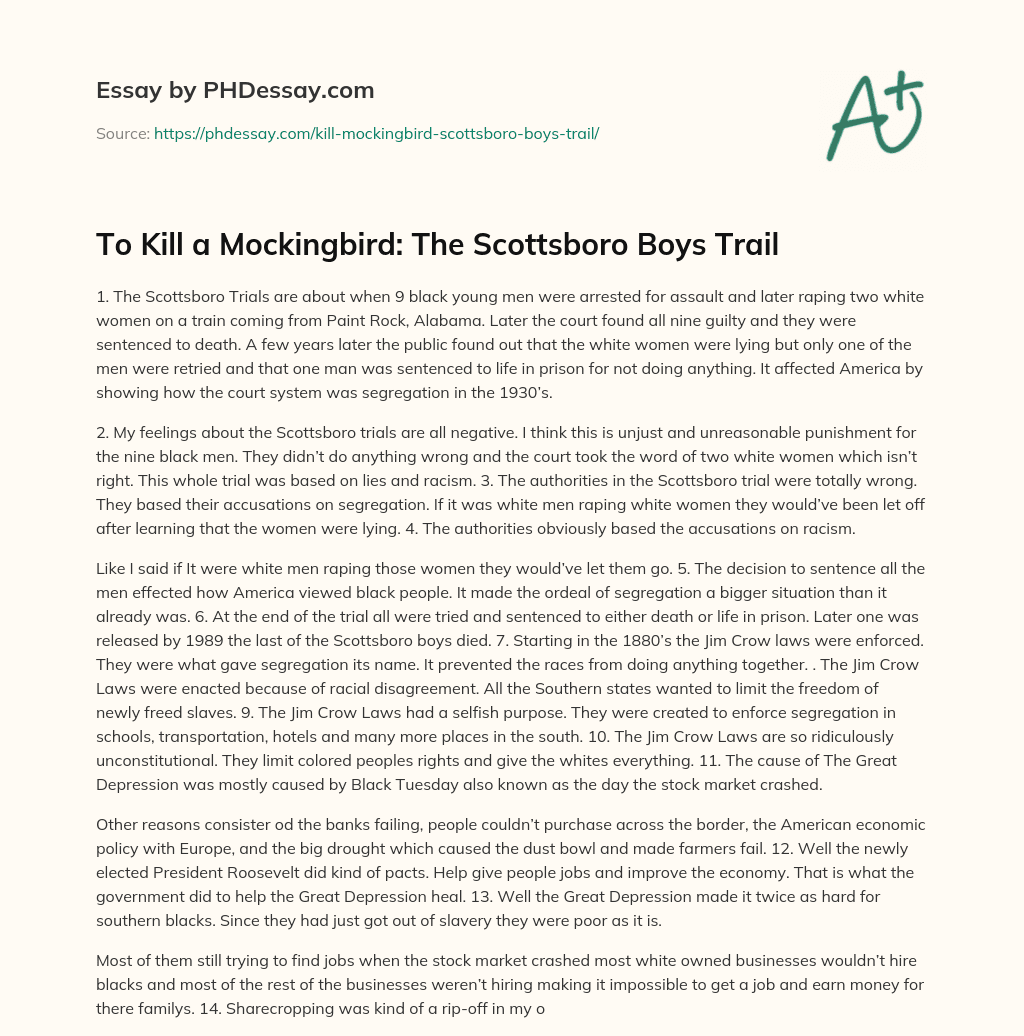 To Kill a Mockingbird: The Scottsboro Boys Trail essay