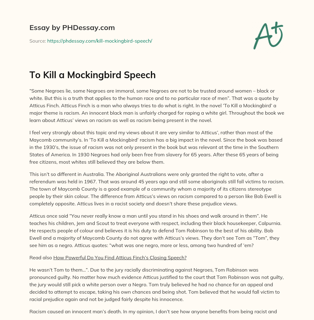 To Kill a Mockingbird Speech essay
