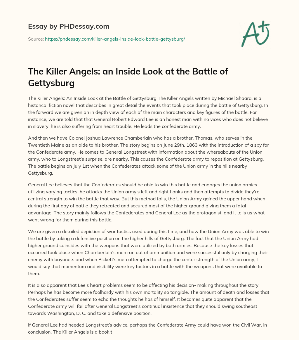 The Killer Angels: an Inside Look at the Battle of Gettysburg essay