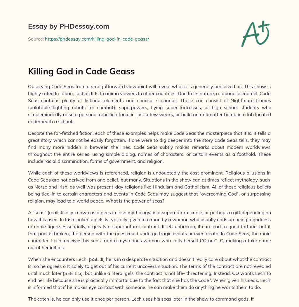 Killing God in Code Geass essay
