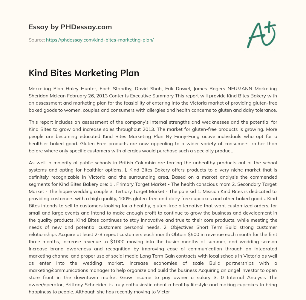 Kind Bites Marketing Plan essay