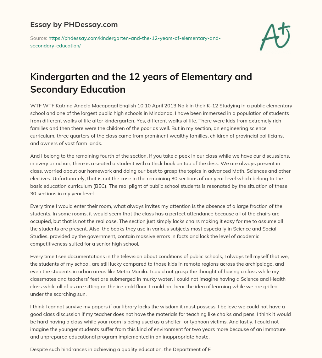 essay about kindergarten education