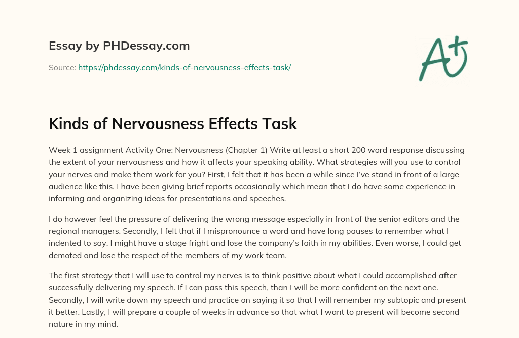 Kinds of Nervousness Effects Task essay
