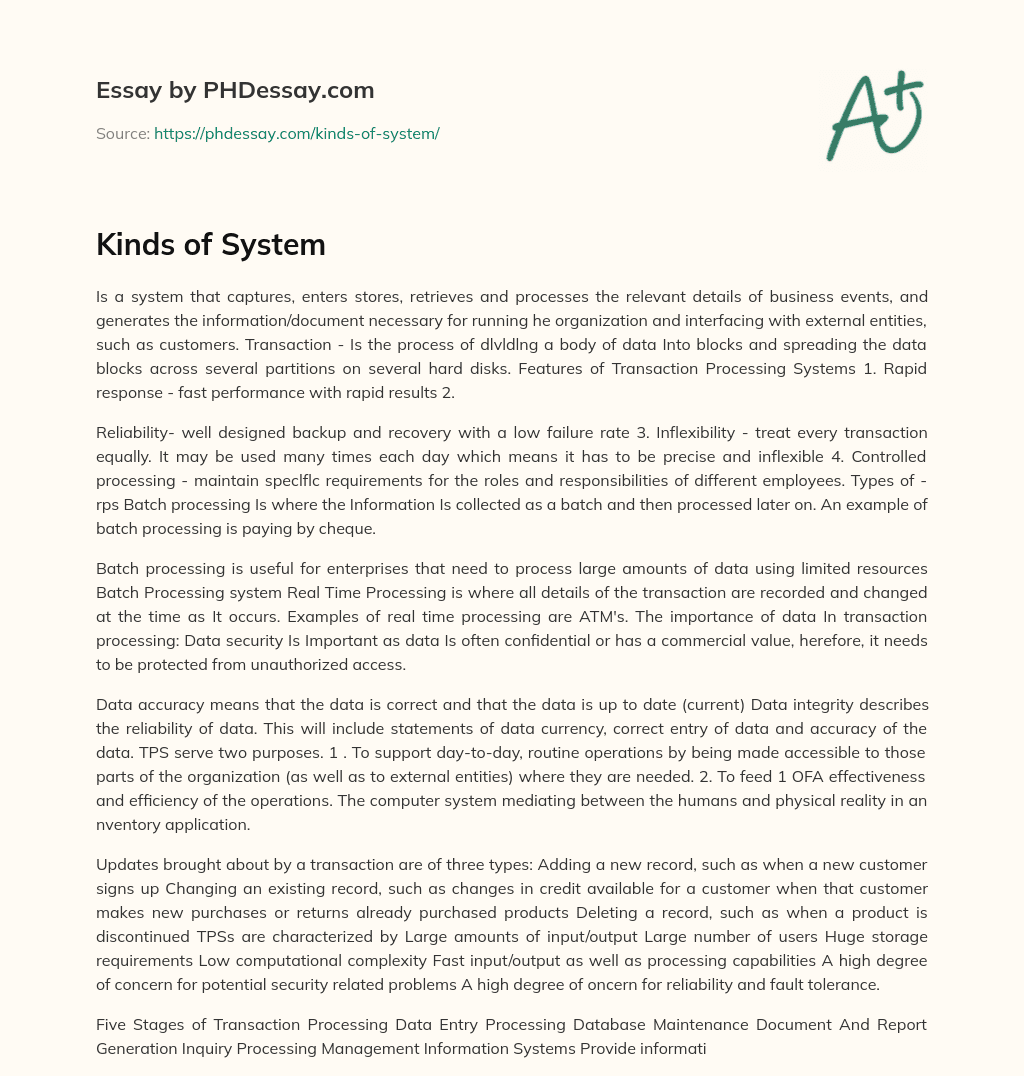Kinds of  System essay