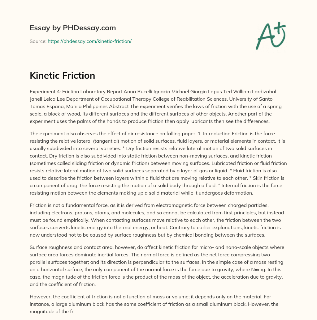 Kinetic Friction essay