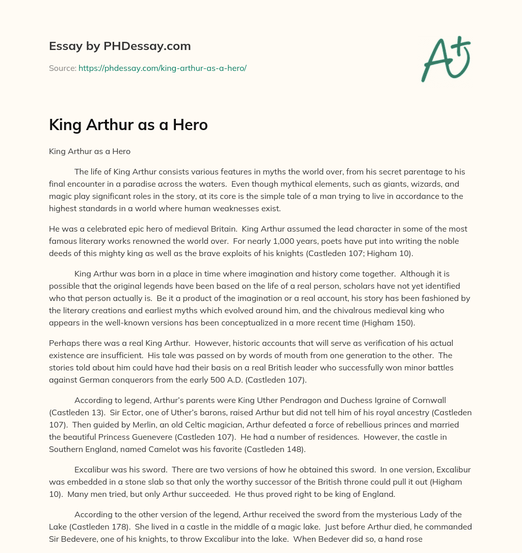 King Arthur as a Hero essay