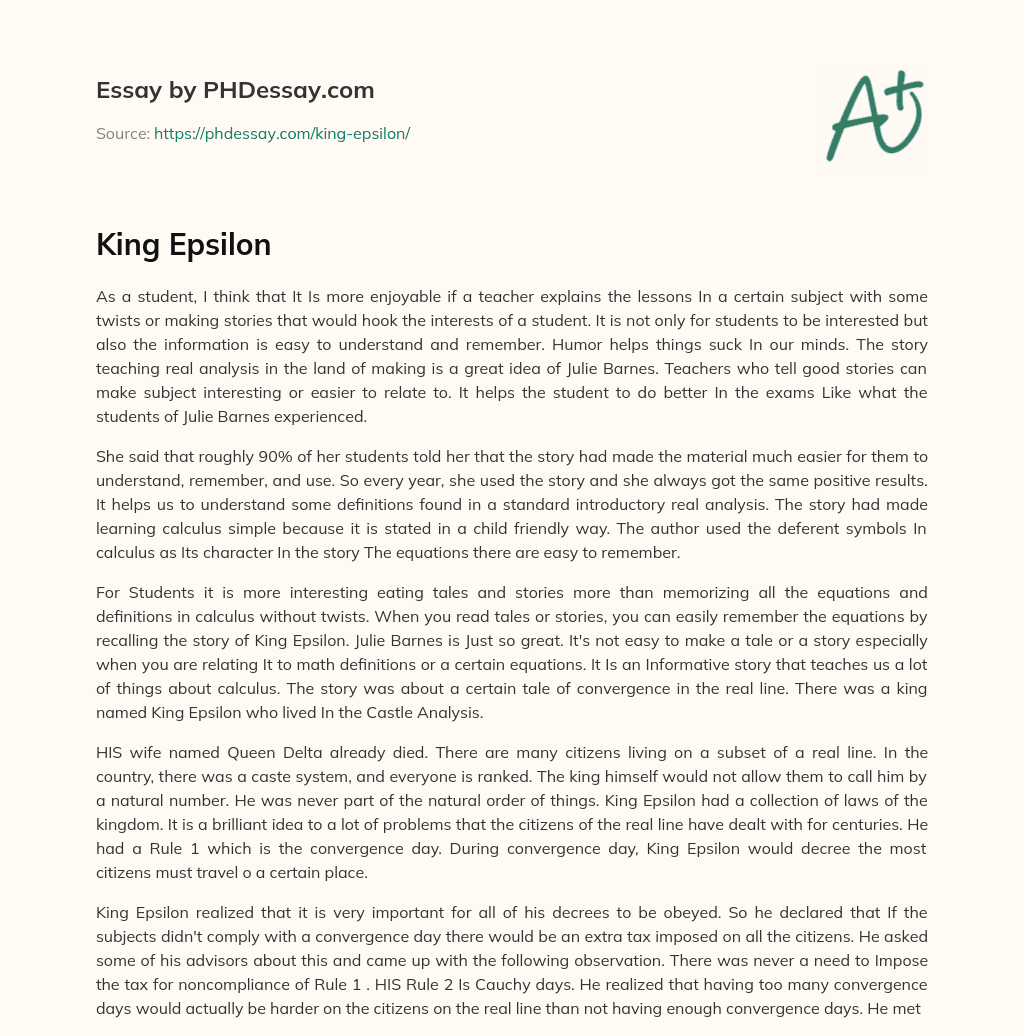 King Epsilon essay
