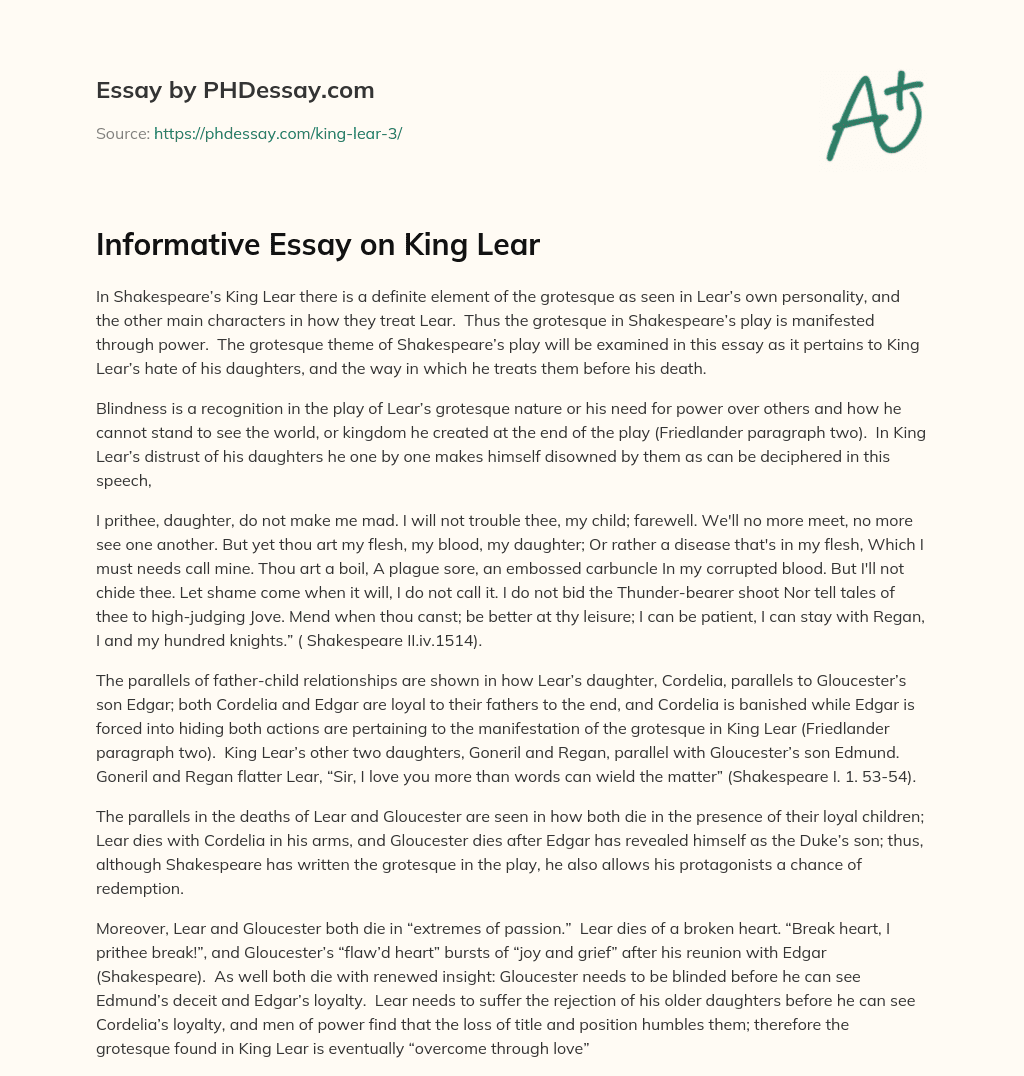 Informative Essay on King Lear essay