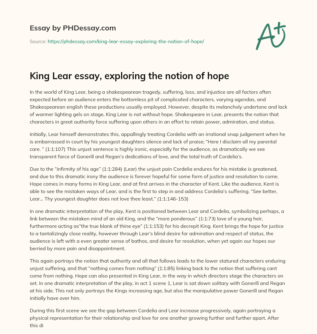King Lear essay, exploring the notion of hope essay