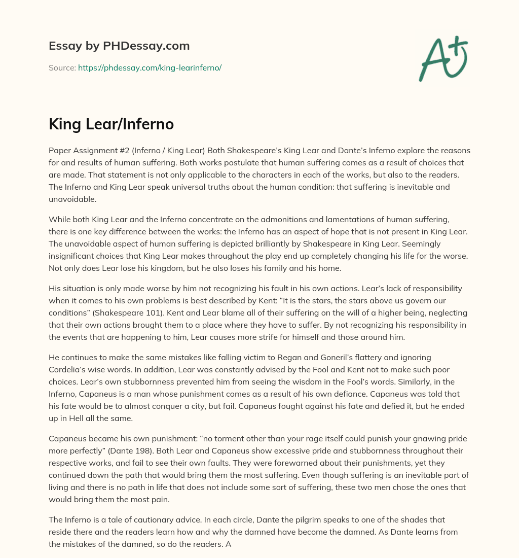 King Lear/Inferno essay