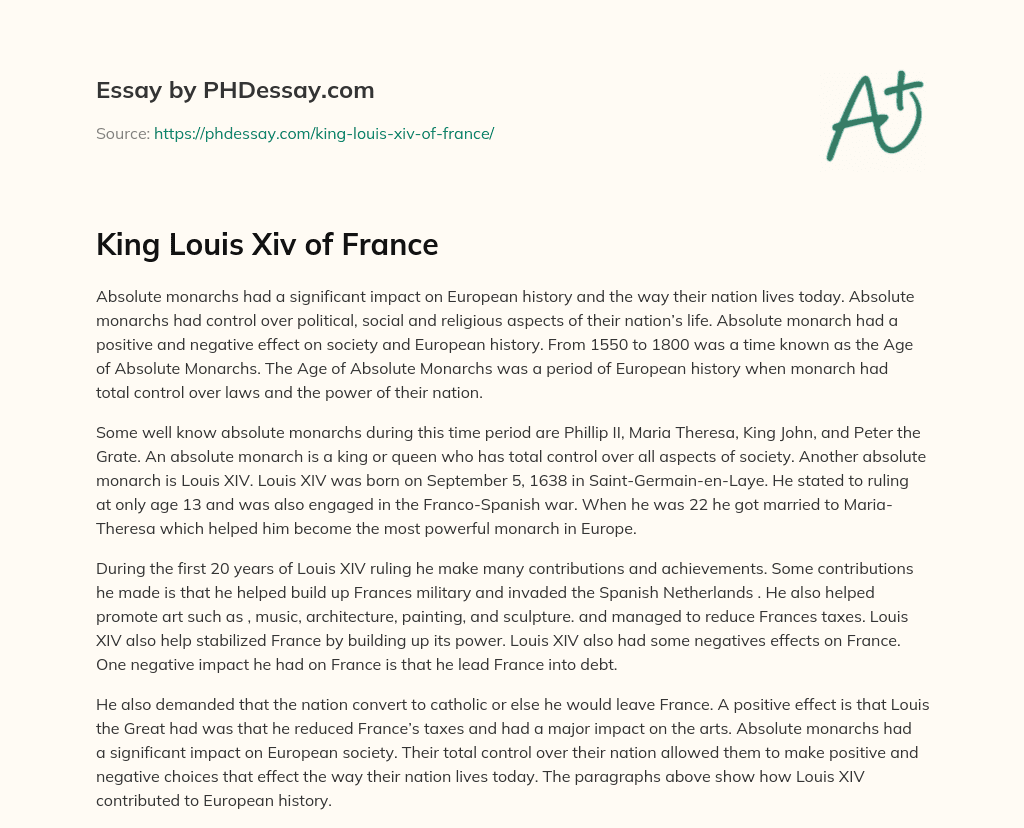 King Louis Xiv of France essay