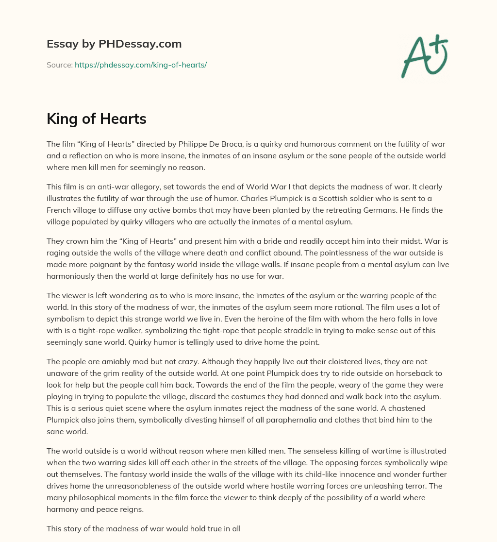 King of Hearts essay