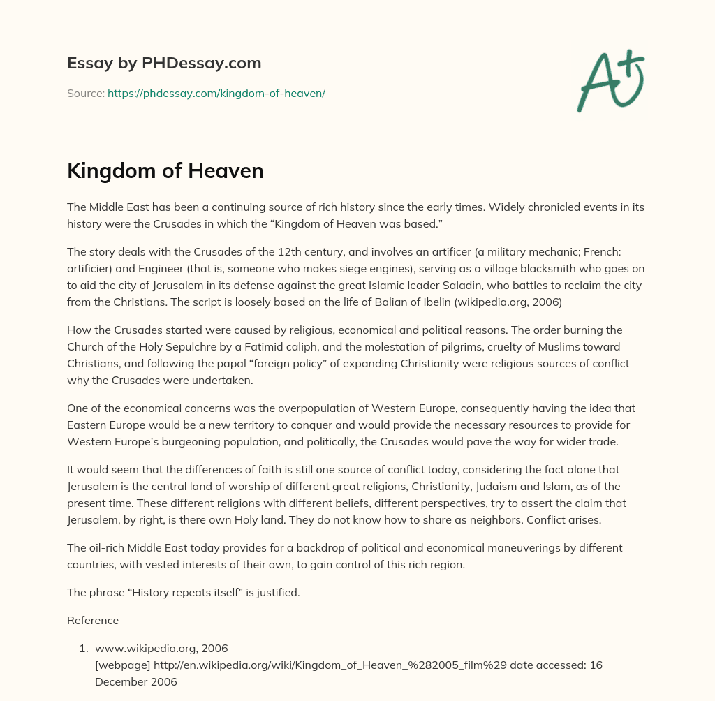 Kingdom of Heaven essay