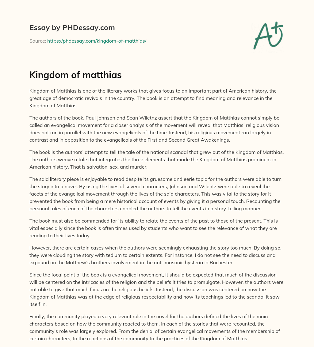Kingdom of matthias essay