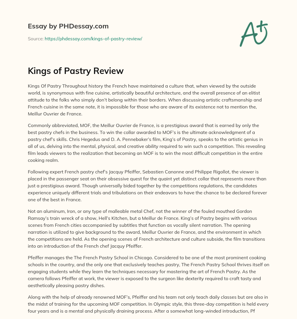 Kings of Pastry Review essay
