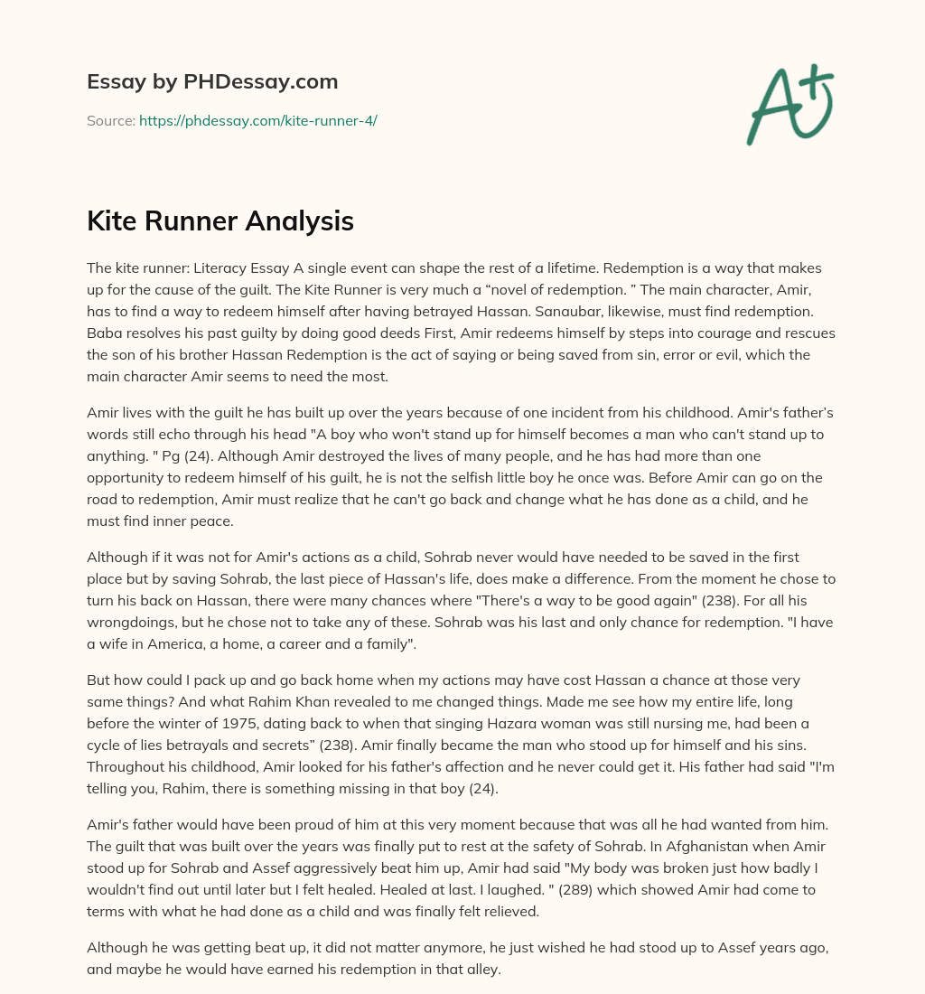 Kite Runner Analysis essay