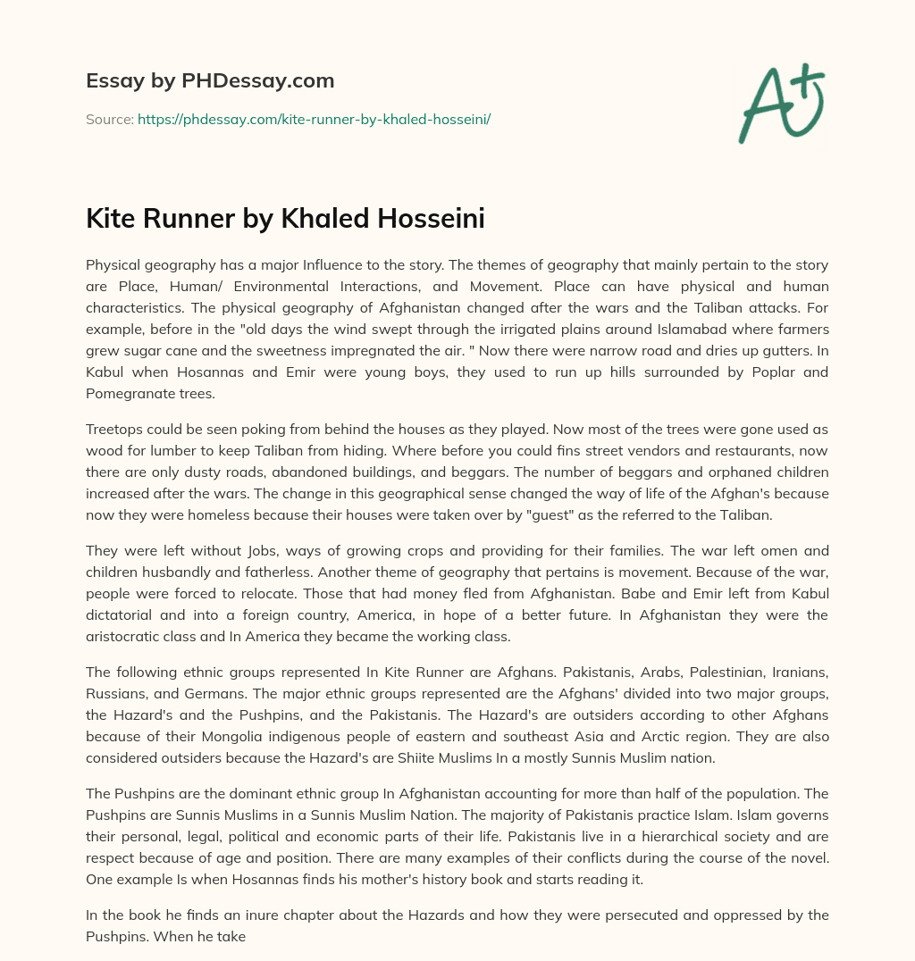 Kite Runner by Khaled Hosseini essay