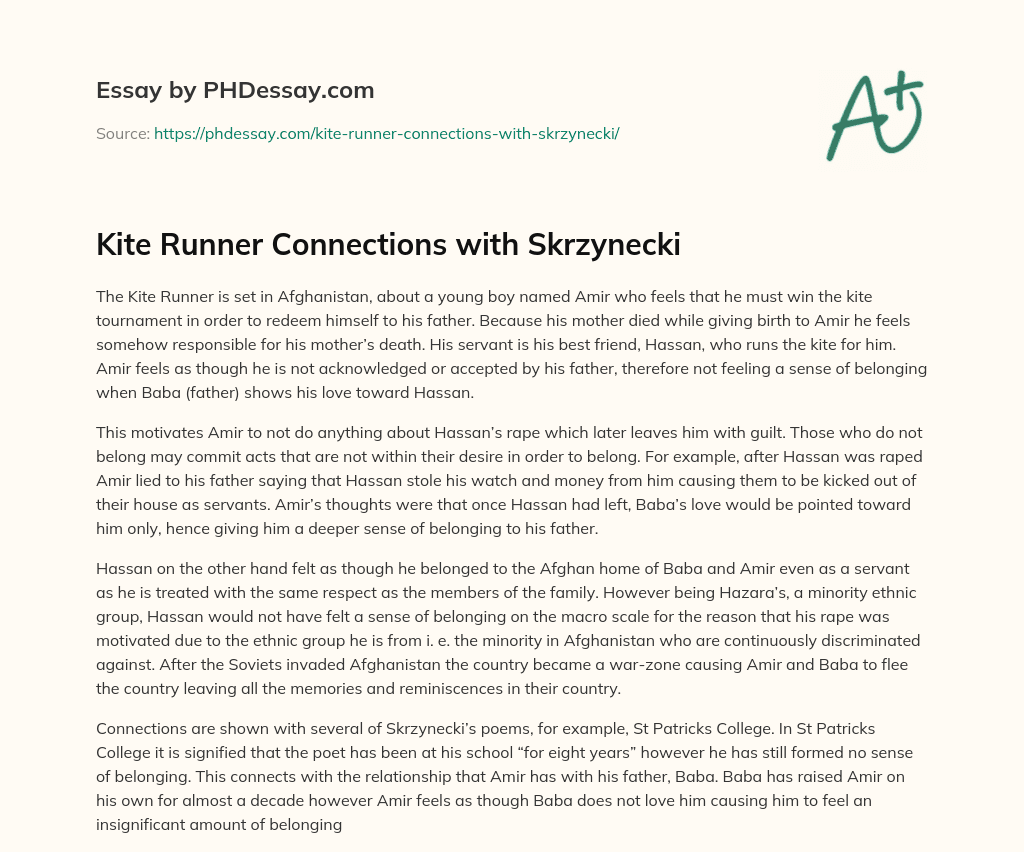 Kite Runner Connections with Skrzynecki essay